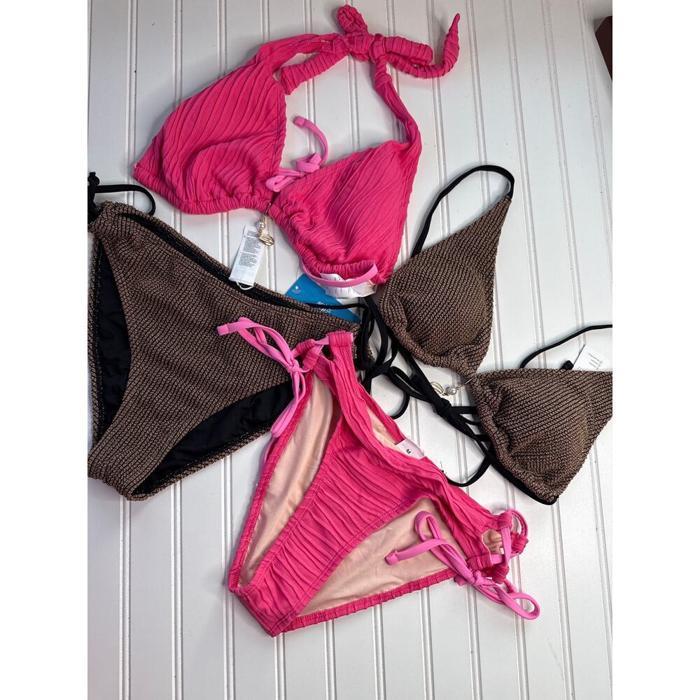 NWT Cupshe Lot of 4 Bikinis Oceanside Charm & Pink Textured Halter Swimsuit Sz M - Picture 9 of 9